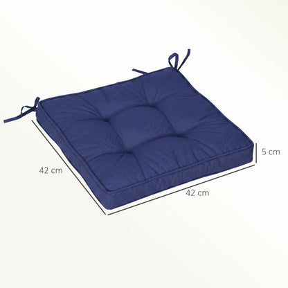 Outsunny Garden Seat Cushion with Ties, 42 x 42cm Replacement Dining Chair Seat Pad, Dark Blue