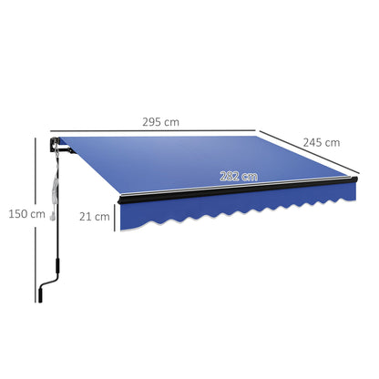 مظلة كهربائية من Outsunny مقاس 3 × 2.5 متر مع إضاءة LED ووحدة تحكم عن بعد، مظلة قابلة للسحب ذاتية التركيب بإطار من الألومنيوم، مظلة واقية من الشمس بمعامل حماية من الأشعة فوق البنفسجية UV50+ للحديقة والفناء والسطح والباب والنافذة، أزرق