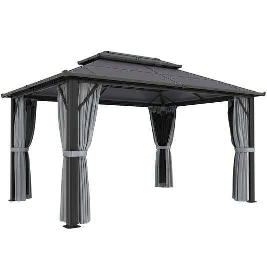 Outsunny Hardtop Gazebo Canopy with UPF30+ Double Polycarbonate Roof in Grey