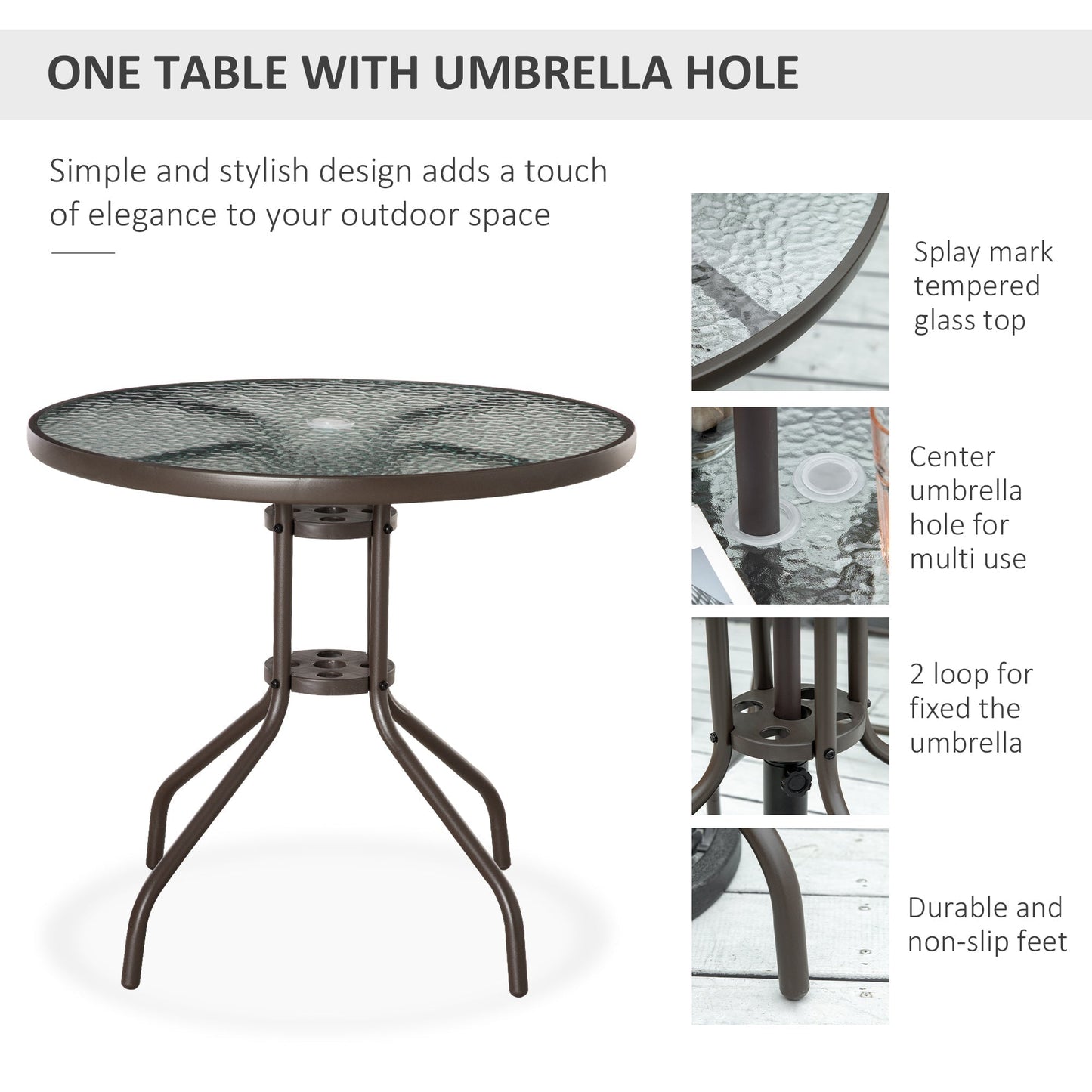 Outsunny 6 Piece Garden Dining Set with Umbrella, Outdoor Dining Sets with Parasol, 4 Folding Dining Chairs & Round Tempered Glass Table, Grey