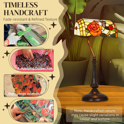 HOMCOM Tiffany-Style Rose and Butterfly Table Lamp - Multi