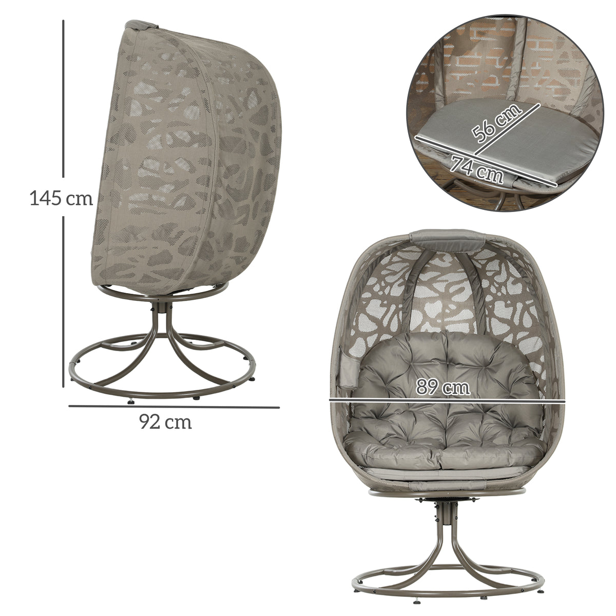 Outsunny Swivel Egg Chair with Cushions in Sand Brown