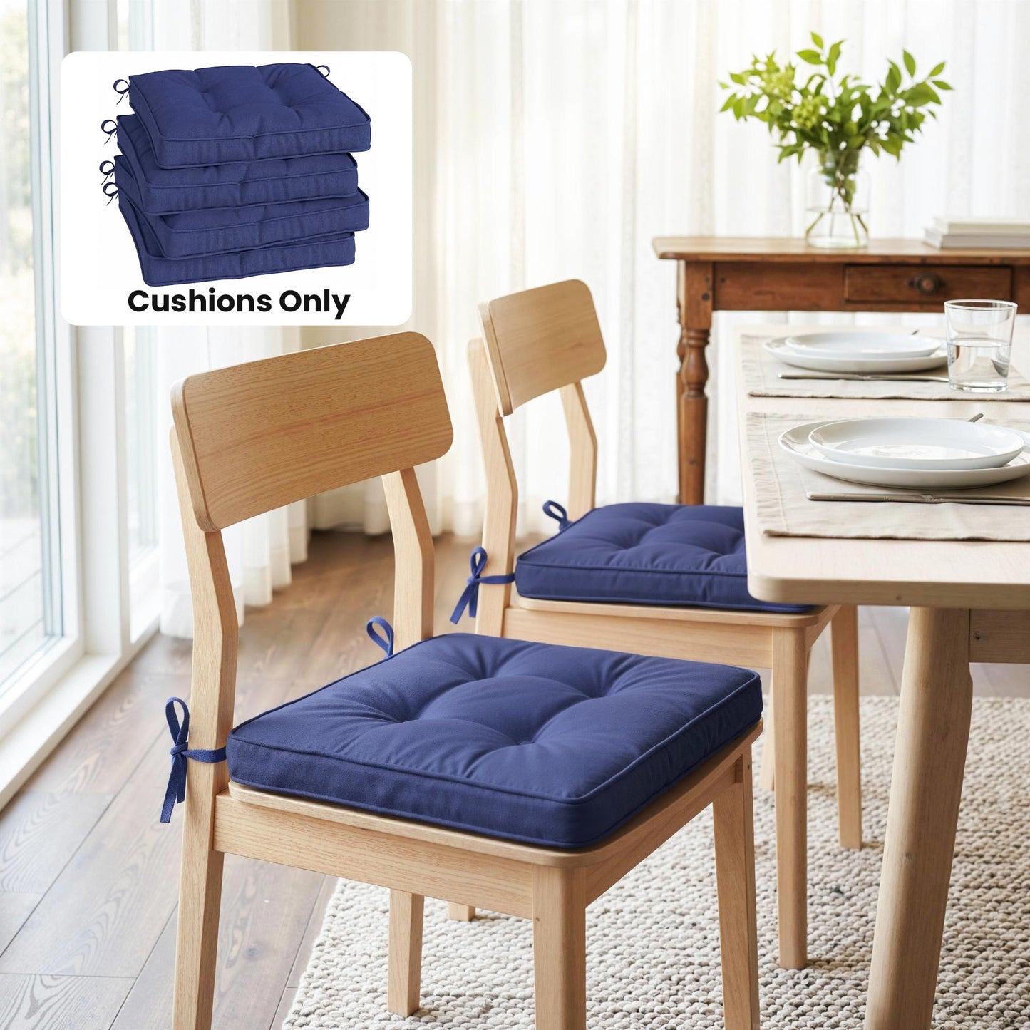 Outsunny Garden Seat Cushion with Ties, 42 x 42cm Replacement Dining Chair Seat Pad, Dark Blue