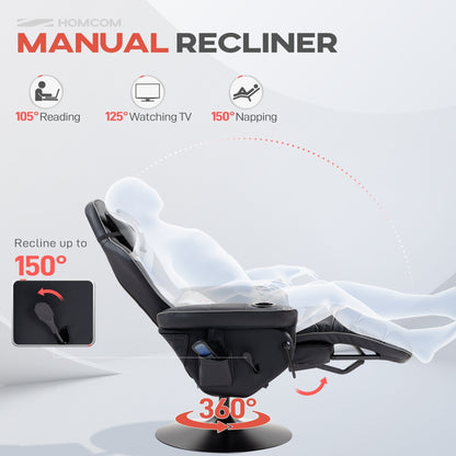 HOMCOM Small Leather Massage Recliner Chair with Ergonomic High Back Retractable Footrest Headrest Work Break Grey
