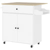 HOMCOM Rolling Kitchen Island with Drop Leaf, Kitchen Storage Cart with Drawer, Spice Rack and Towel Rack, White