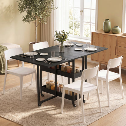 HOMCOM Four-Person Drop Leaf Table in Black Wood-effect