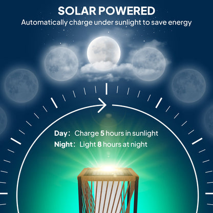 فوانيس حديقة من الروطان تعمل بالطاقة الشمسية من آوت صني، مصباح أرضي LED بتشغيل/إيقاف تلقائي، لون بني رملي