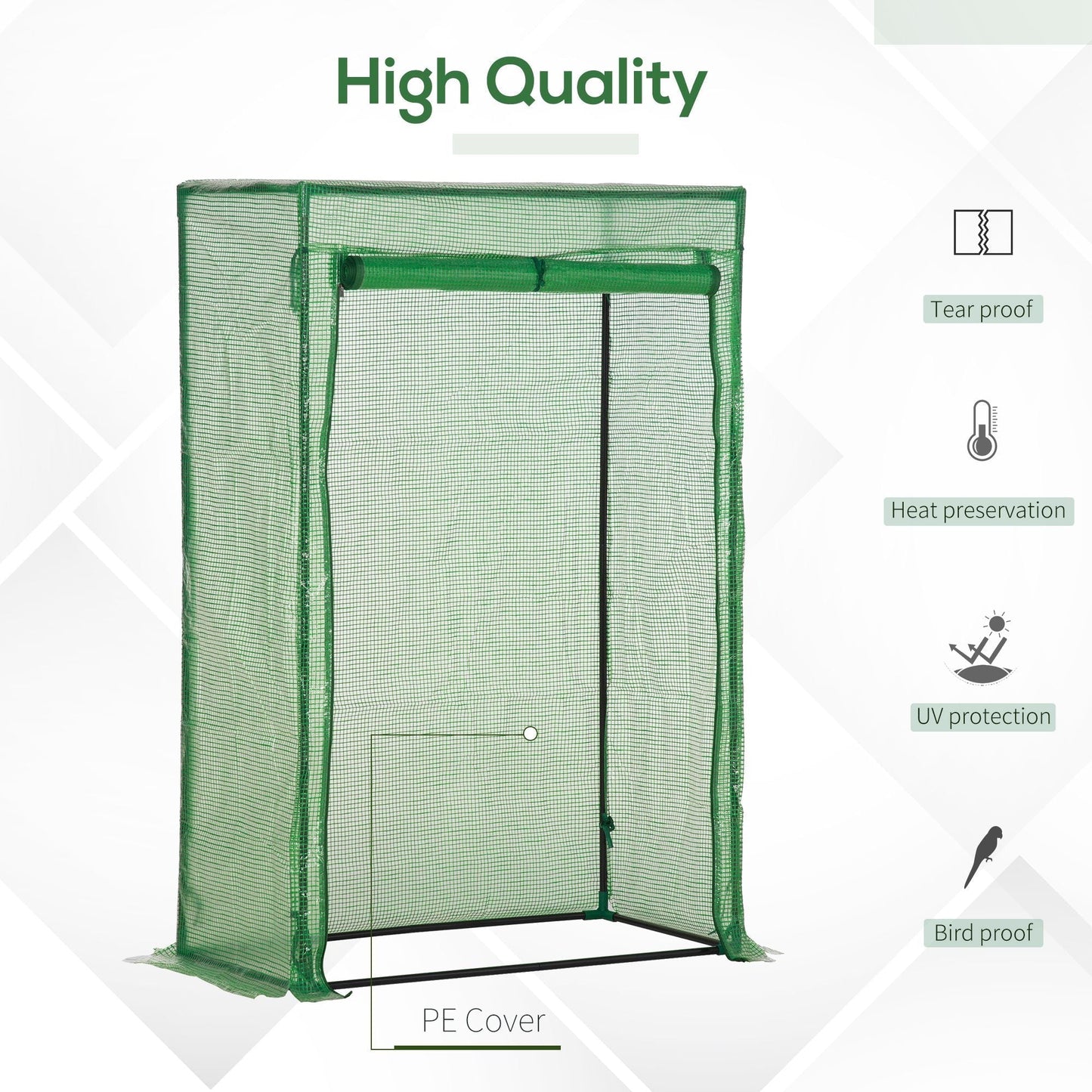 Outsunny دفيئة طماطم 100 × 50 × 150 سم، إطار فولاذي، غطاء PE بباب قابل للطي للاستخدام الخارجي في الفناء الخلفي والشرفة والحديقة، لون أخضر