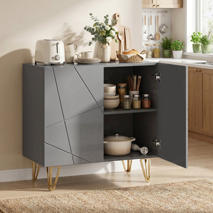 HOMCOM Modern Luxe High Gloss Sideboard, with Hairpin Legs - Grey