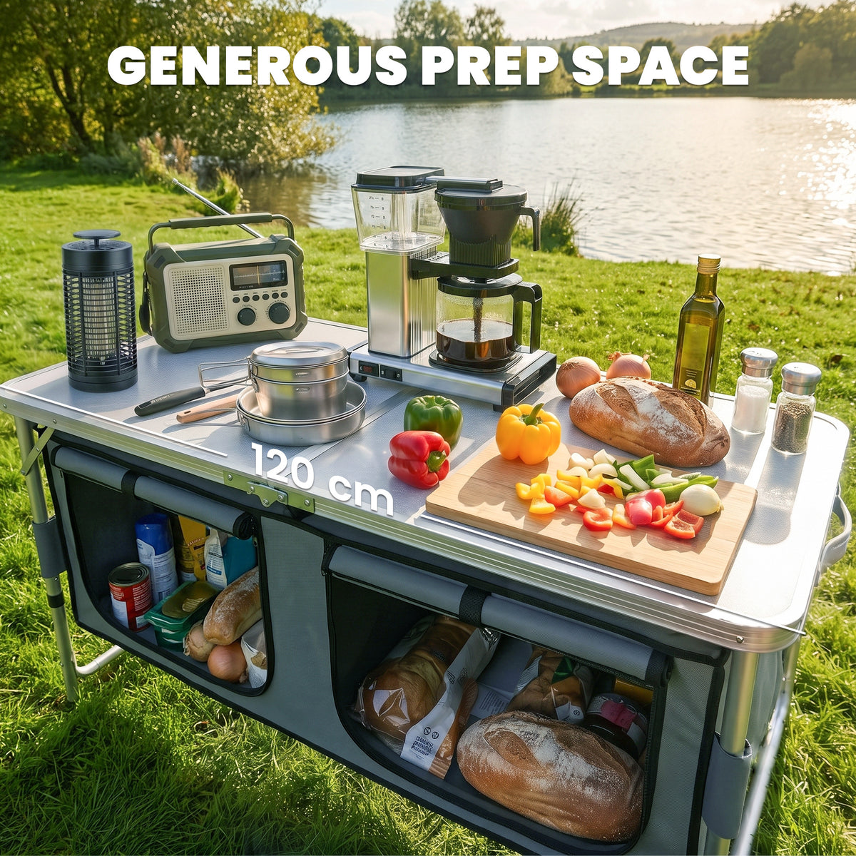 Outsunny 4ft Folding Camping Cupboard Kitchen in Coffee and Black