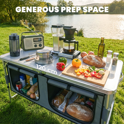 Outsunny 4ft Folding Camping Cupboard Kitchen in Coffee and Black