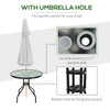 Outsunny 80 cm Round Garden Dining Table with Parasol Hole for 4, Outdoor Coffee Bistro End Side Table with Tempered Glass Top and Steel Frame for Patio, Porch, Black