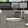 Outsunny Rattan Garden Furniture Set, Outdoor Dining Table and Chairs 4 Seater with Cushions, Square Tempered Glass Top, 4 Armchairs, for Balcony, Terrace, Conservatory, Grey