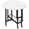 HOMCOM Folding Dining Table, Drop Leaf Table with Open Shelf, Rolling Kitchen Table for Dining Room, Small Spaces, White Marble
