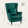 HOMCOM Modern Accent Chair, Upholstered Wingback Armchair with High Backrest and Pillow, Velvet-Feel Fabric Reading Chair with Solid Wood Legs for Living Room, Bedroom, Home Office, Dark Green
