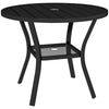 Outsunny 90 cm Garden Dining Table with 4-5 cm Parasol Hole, Round Outdoor Dining Table, Steel Garden Table with Slatted Metal Top and Wire Shelf for Balcony, Porch, Black