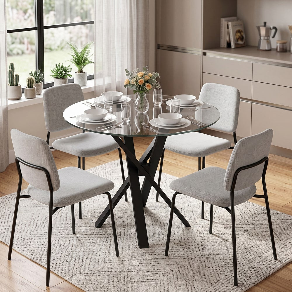 HOMCOM Round Dining Table for 4 in Clear