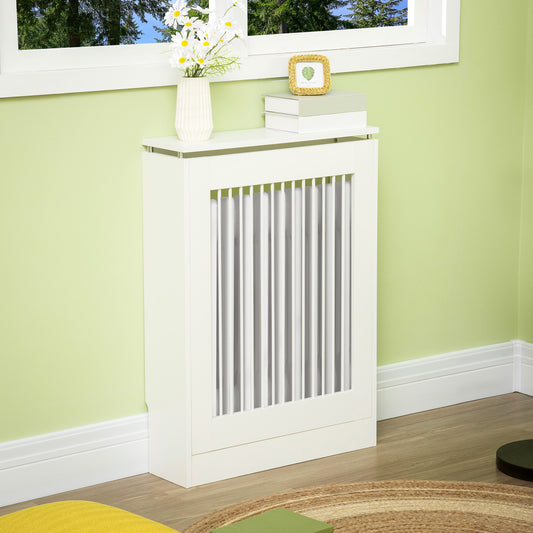 HOMCOM Radiator Cover Vertical Slatted Grille Heater Cover Top Shelf MDF Steel for Heat Circulation 60 x 18 x 84 cm White