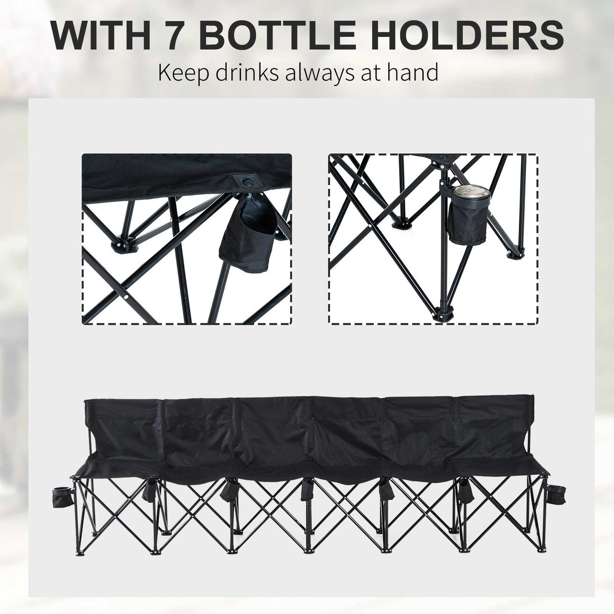 Outsunny 6 Seater Folding Camping Chair with Cup Holder & Carry Bag - Black