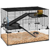 PawHut 3 Tiers Hamster Cage, Gerbil Cage with Deep Glass Bottom, Non-Slip Ramps, Platforms, Hut, Exercise Wheels, Water Bottle, Dish, for Syrian Hamster, Dwarf Hamster, 78.5 x 48.5 x 54.5cm