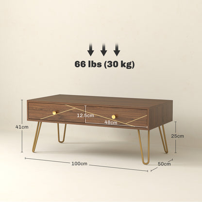 HOMCOM Coffee Table with Storage in Brown