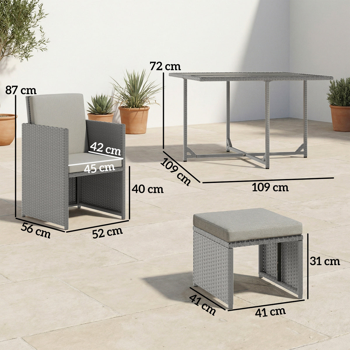 Outsunny 9 Piece Rattan Cube Garden Furniture Dining Set in Light Grey