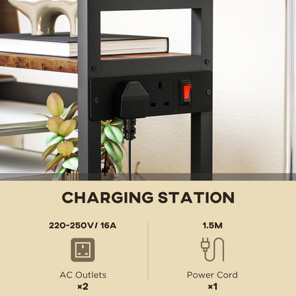 HOMCOM 4-Tier Printer Stand with Power Outlets and Wheels in Rustic Brown