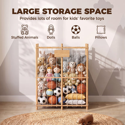 AIYAPLAY Stuffed Animal Storage Organiser, Wooden Storage Zoo with Rounded Corners for Nursery, Kids Room, Playroom, Natural