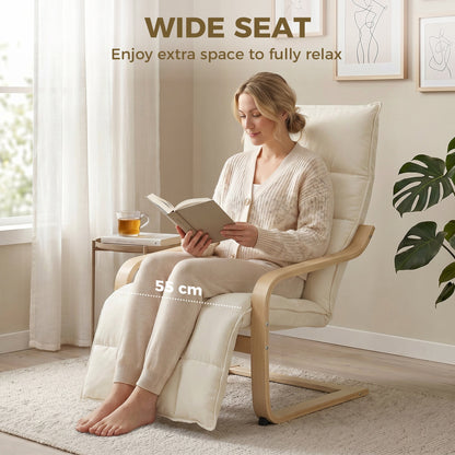 HOMCOM Modern Accent Chair, Leisure Lounge Chair Armchair with Footrest, Plush Cushion, Curved Legs and Arms, Cream White