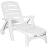 Outsunny Outdoor Folding Sun Lounger Recliner on Wheels w/ 5-Position Backrest, White