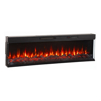 HOMCOM 60" Electric Fireplace Insert, 3-Sided Freestanding/Wall Recessed Electric Fire Heater with Adjustable Flame, 1800W