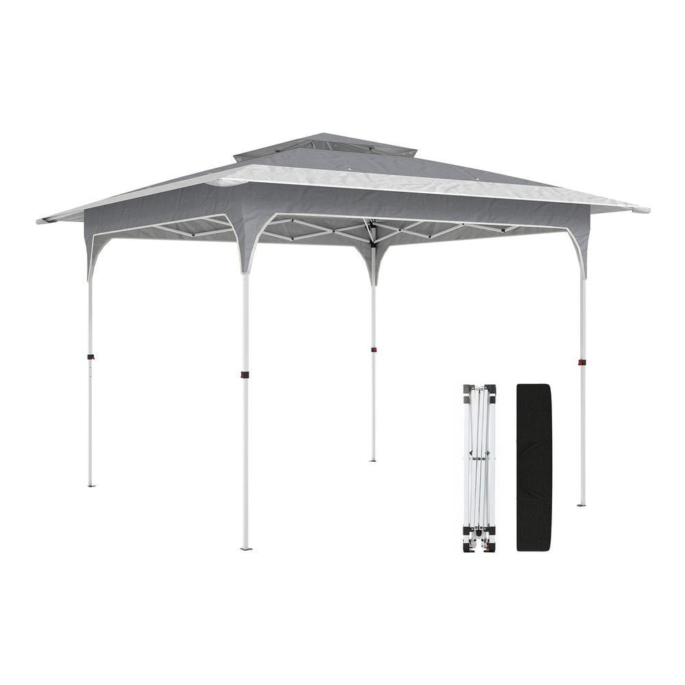 Outsunny 3.5 x 3.5 m Pop Up Gazebo with One-Push Setup, UPF50+ Double Tier Garden Party Tent Marquee with Carry Bag, Dark Grey