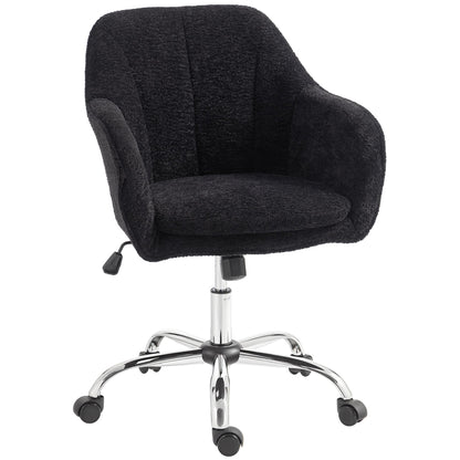 HOMCOM Modern Makeup Vanity Chair, Snow Flannel Office Chair with Tub Back, Black
