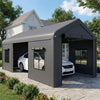 Outsunny 3 x 6 m Heavy Duty Carport, Portable Garage Car Canopy Tent with Galvanised Frame, Doors, Windows, Dark Grey