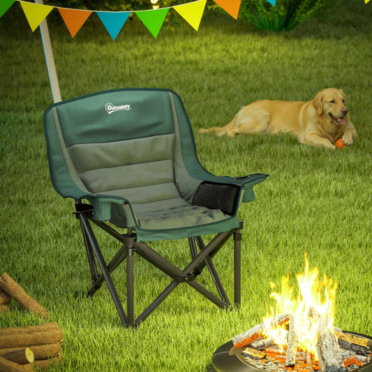 Outsunny Portable Padded Camping Chair in Olive Green
