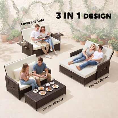 Outsunny Rattan Sun Lounger 2 Seater Day Bed in Brown