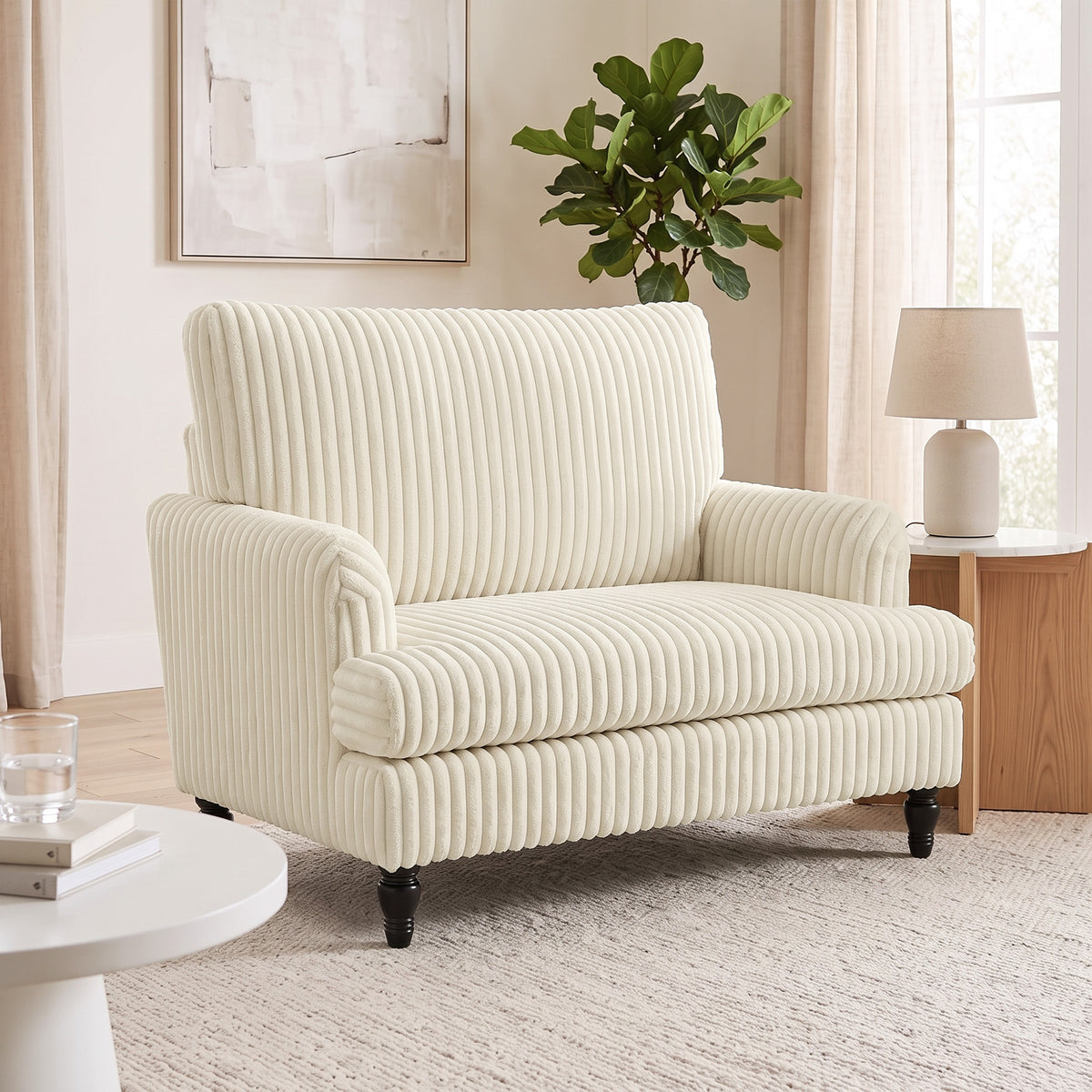 HOMCOM Corduroy Single Sofa Armchair in Cream