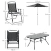 Outsunny Eight-Piece Garden Dining Set, with Chairs, Table and Parasol - Black