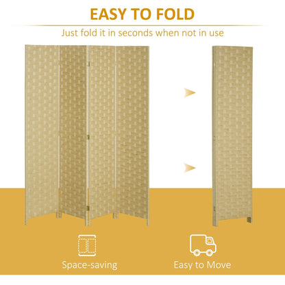 HOMCOM 4-Panel Room Dividers, Wave Fibre Freestanding Folding Privacy Screen Panels, Partition Wall Divider for Indoor Bedroom Office, 170 cm, Brown
