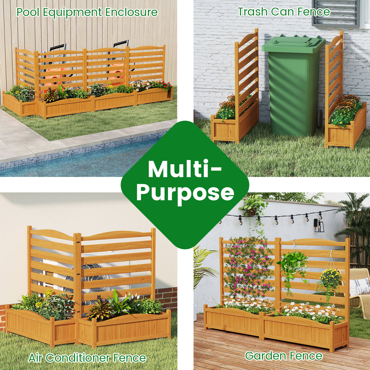 2/3-Panel Freestanding Air Conditioner Fence with Planter Box-Yellow-2-Panel