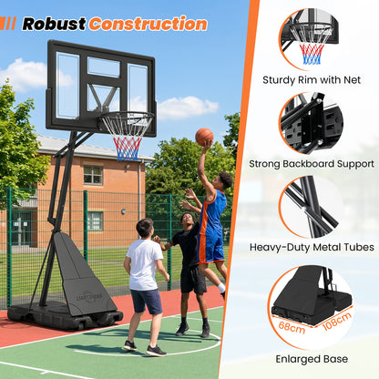 Close up of the basketball hoop showing construction details and features