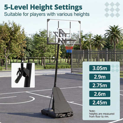 Diagram showing the height settings for the portable basketball hoop