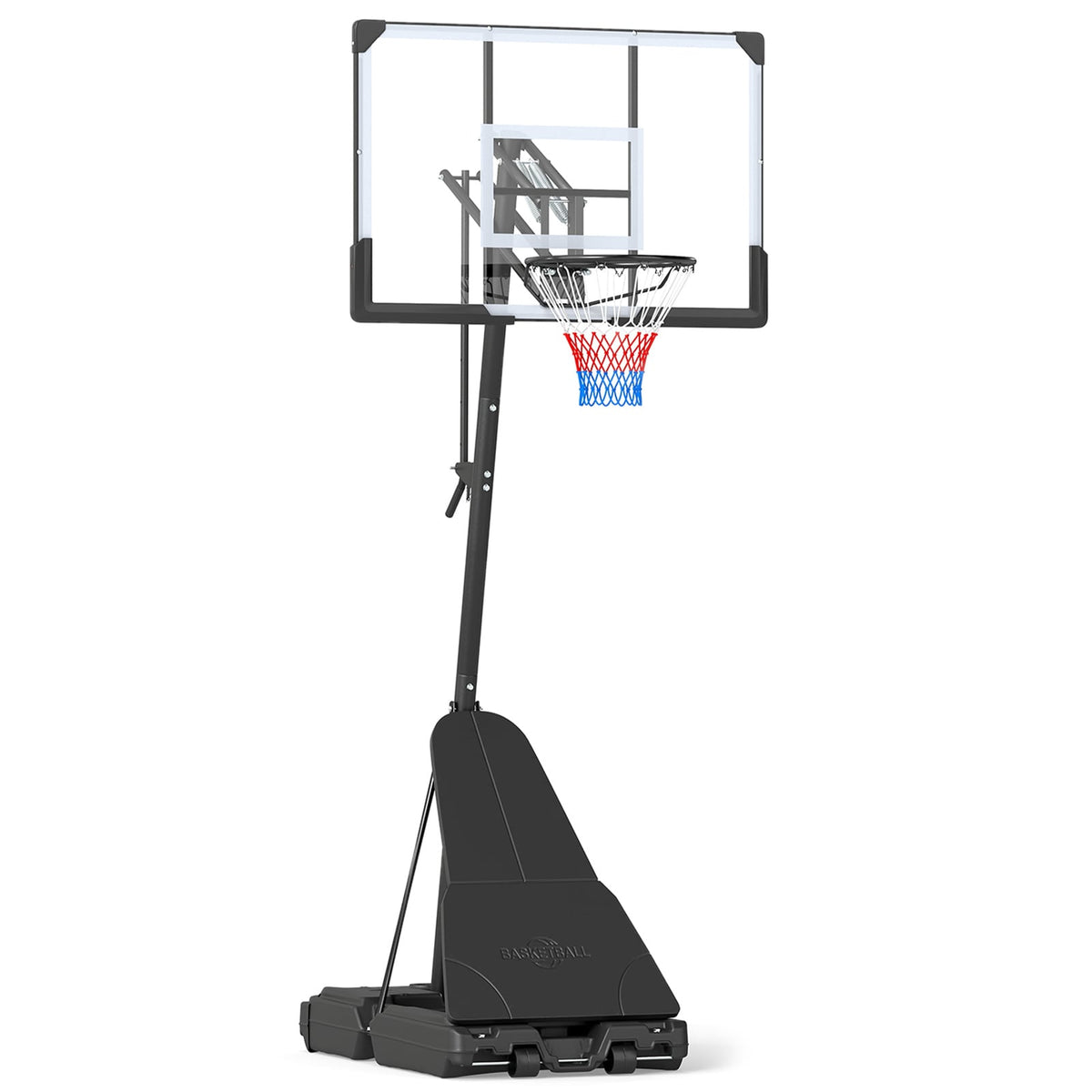 2.45-3.05M Portable Basketball Hoop Height Adjustable with Shatterproof Backboard on a white background