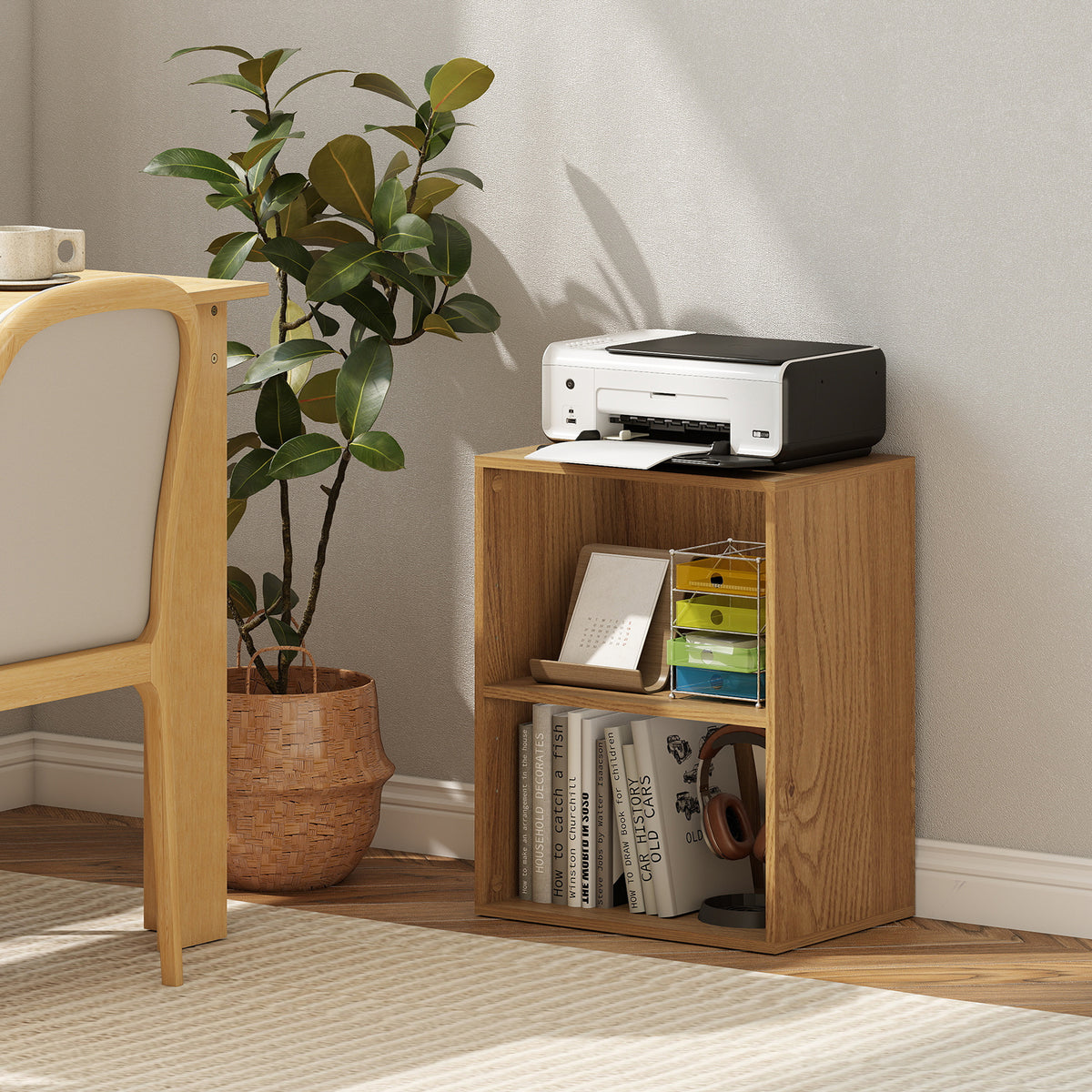 2-Cube Bookcase Floor Standing Open Bookshelf with 5-Position Adjustable Shelf-Natural