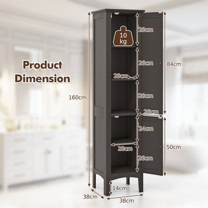 2-Door 160cm High Freestanding Bathroom Cabinet with 5-Tier Shelves-Coffee