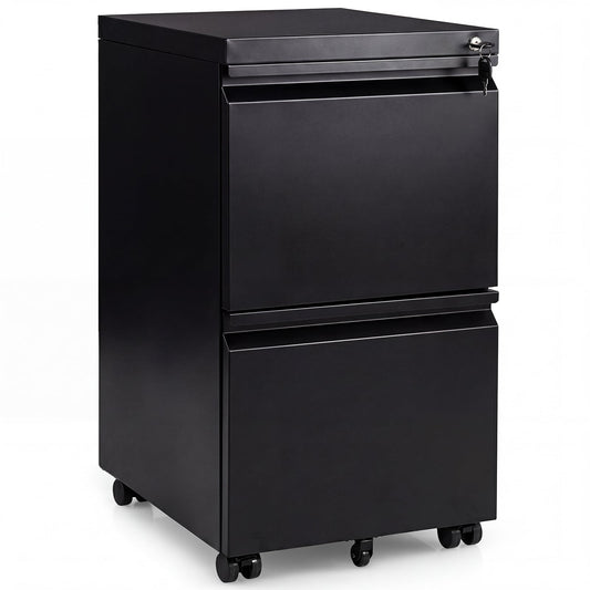2-Drawer Mobile File Cabinet with 5 Casters and 2 Keys for A4-Black