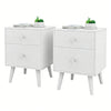 2-Drawer Nightstand Set of 2 with Solid Rubber Wood Legs-White