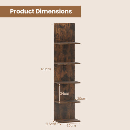 Set of 2 5-Tier Wall Shelves Vertical Floating Storage Shelf Unit-Rustic Brown