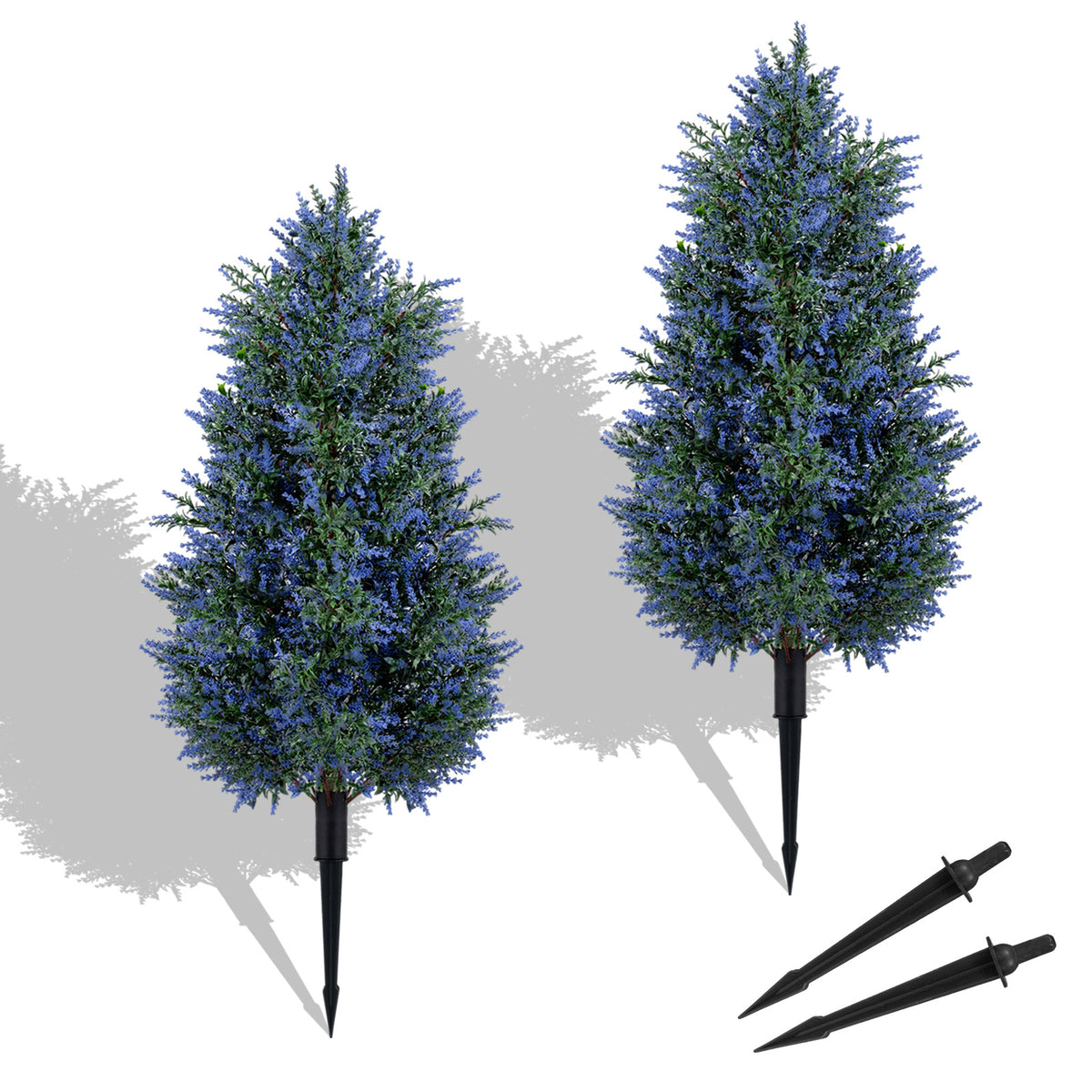 2 Pack 100cm Artificial Lavender Topiary Trees with Ground Spikes
