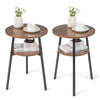 2 Pack 2-Tier Wooden Round Side Table with Storage Shelf-Walnut